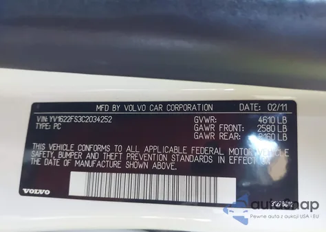 2012 Volvo S60 T5 from USA, damaged, VIN YV1622FS3C2034252
